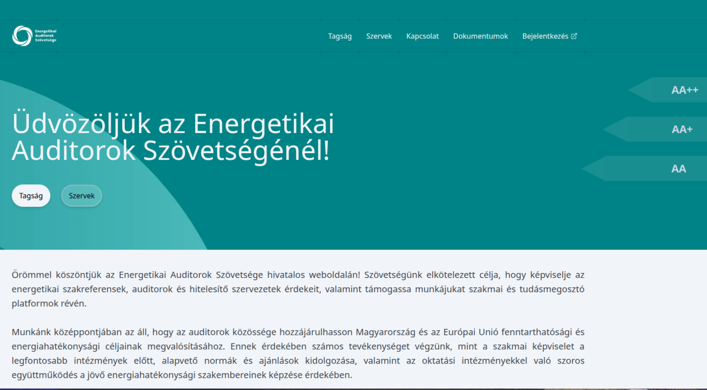 Energetikai Auditorok Szövetsége weboldal